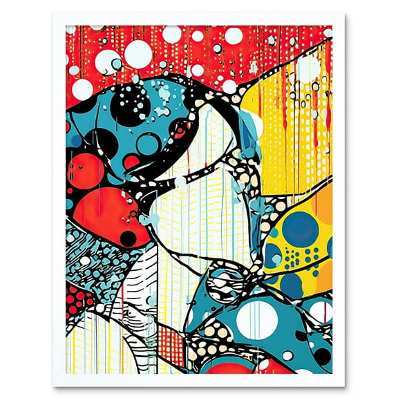 Abstract Geometric Rain Patterns and Bubbles Bright Colourful Acrylic Painting Pop Art Halftone Art Print Framed Poster Wall Decor 12x16 inch