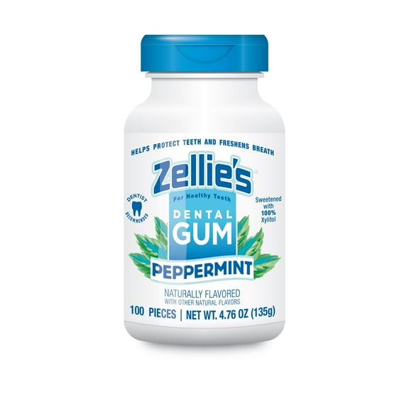 Zellie's Peppermint Xylitol Dental Gum, 100 Count Jar