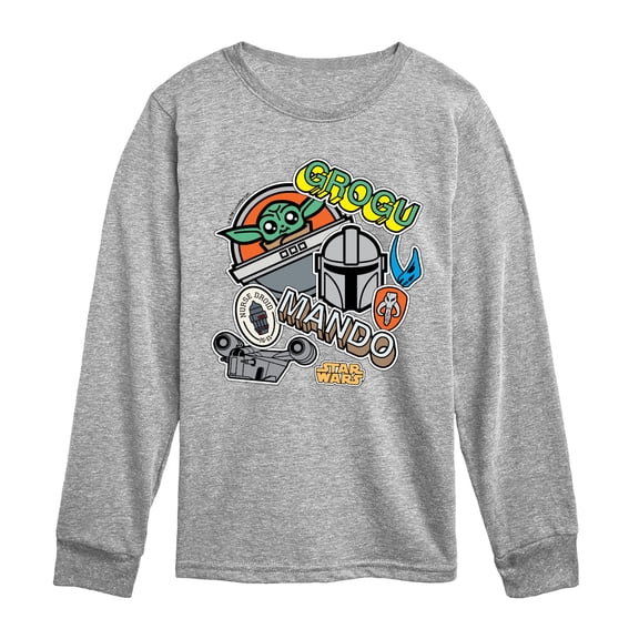 Star Wars - Mando Grogu Stickers - Youth Boys Long Sleeve Graphic T-Shirt