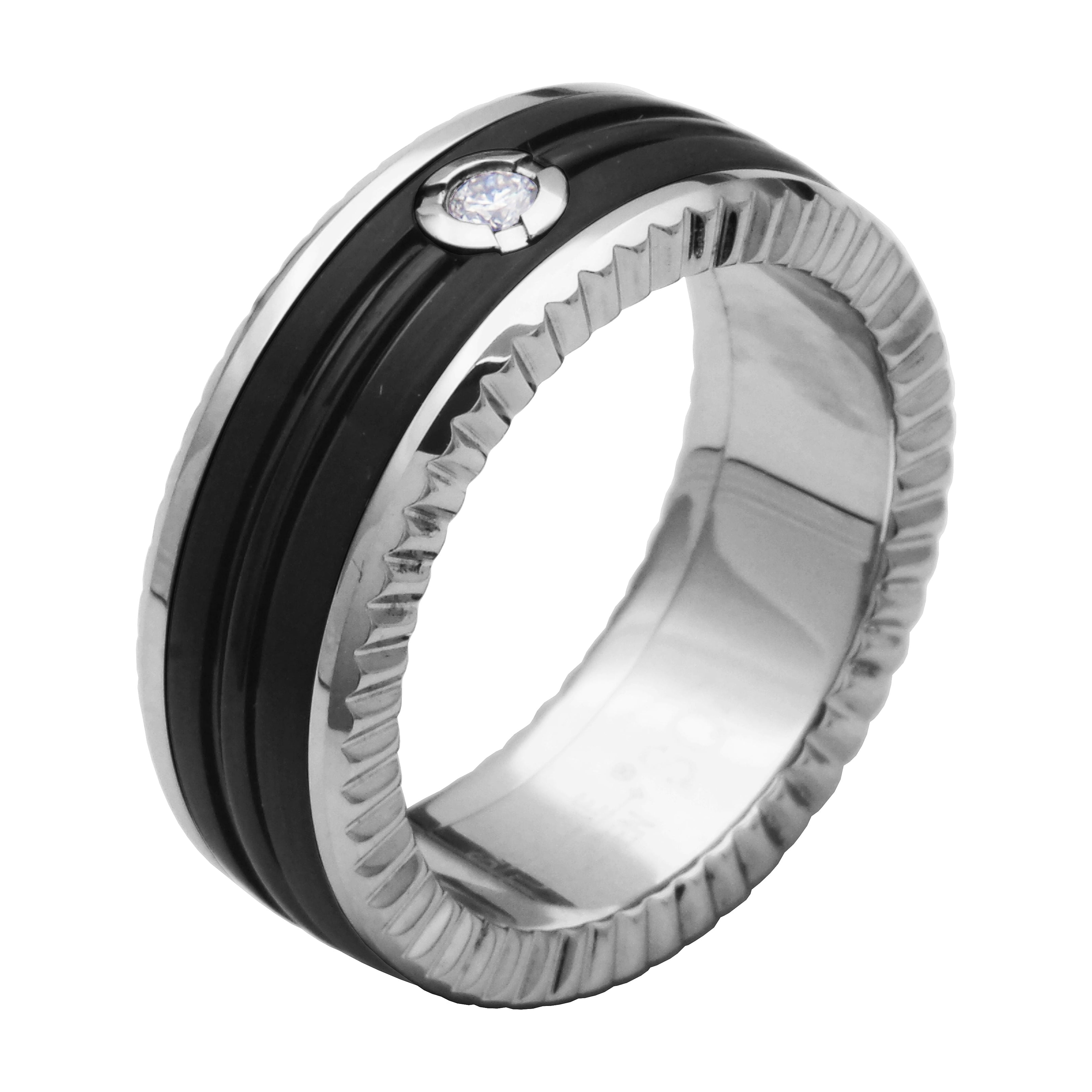 Forever Facets Grooved Black Sapphire Tungsten Diamond Comfort Fit Wedding Band, Male, Size 9