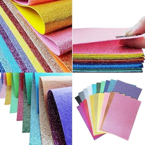 Glitter Felt, Glitter Sheets, 8 x12 inches Felt Glitter for Craft, 20pcs Pack Glitter Felt Fabric Square for for Party Project$$Art & Craft