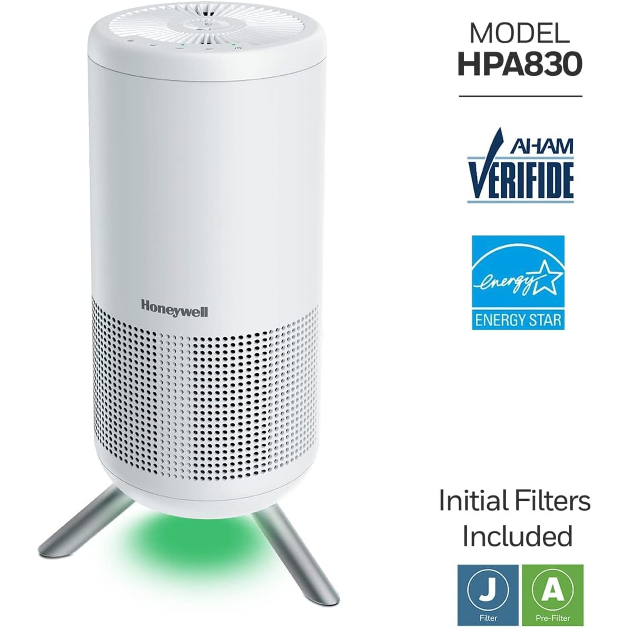 Honeywell Designer Series Air Purifier for Home, 190 Sq ft, HEPA filter, White, Smoke, Pollen, Dust Reducer