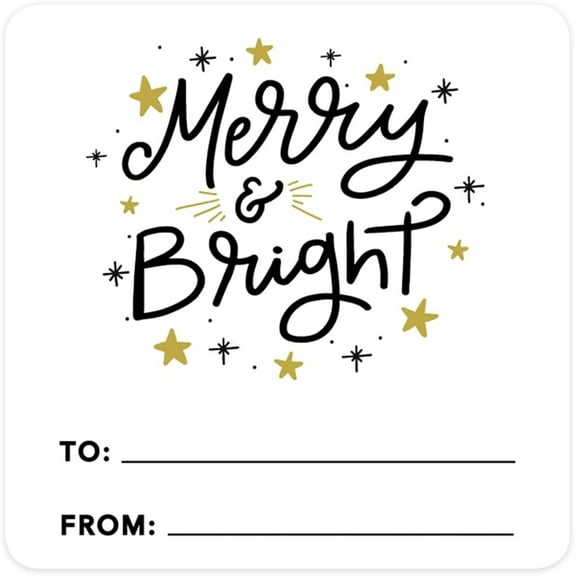 2" Square Christmas To From Stickers For Gifts, Merry & Bright with Gold Stars Christmas Labels For Gifts, Gift Tag Stickers, Christmas Tags Stickers, 40-Pack