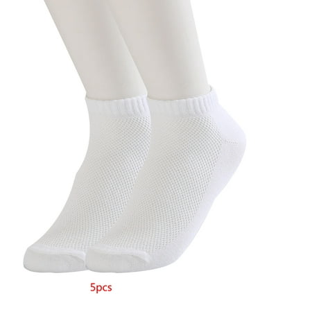 5 paires hommes couleur unie Cool été Polyester coton tricot chaussettes  garçons maille cheville bas Invisible bonneterie 