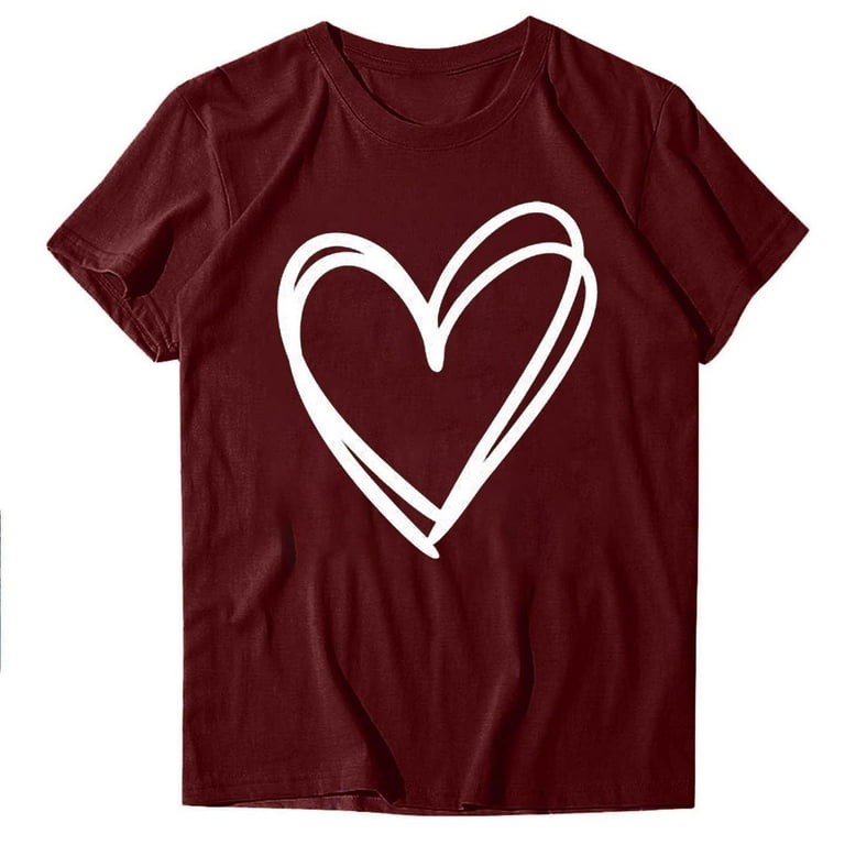 Valentine's Day Deals! ZVNAΖH Womens Love Heart Graphic Tees Crew