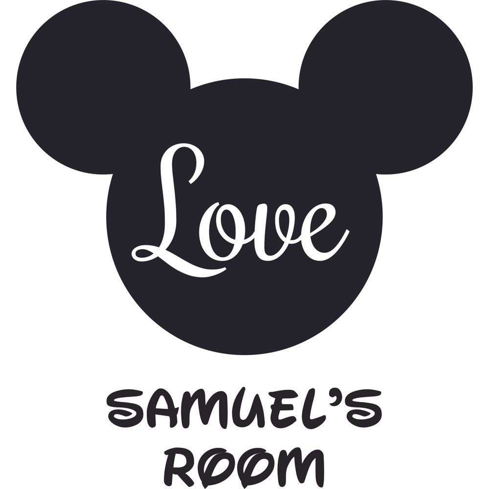 Mickey Mouse Head Love Cartoon Design Customized Name Wall Decal