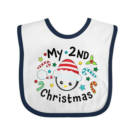 

Inktastic My 2nd Christmas Cute Penguin with Candy Canes Gift Baby Boy or Baby Girl Bib