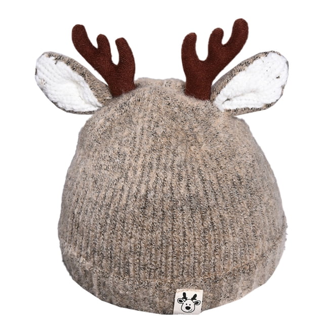 Gorro de punto suave y cálido con cuernos de reno para bebés y niños pequeños