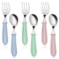 thumbnail image 3 of Eummy 6Pcs Toddler Utensils Kit Stainless Steel Baby Forks and Spoons Dinnerware Set with 3 Cute Forks 3 Children Spoons Baby Gadgets Tableware Set Infant Food Feeding Spoon Fork Cutlery Kit, 3 of 11