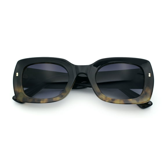 Womens Classy Mod Thick Plastic Rounded Rectangle Fashion Sunglasses Black Tortoise - Smoke
