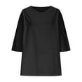 thumbnail image 4 of Linen Shirt for Women Crew Neck 3/4 Sleeve Tunic Blouses Casual Loose Fall T-Shirt Tops for Ladies Black S-5Xl, 4 of 6