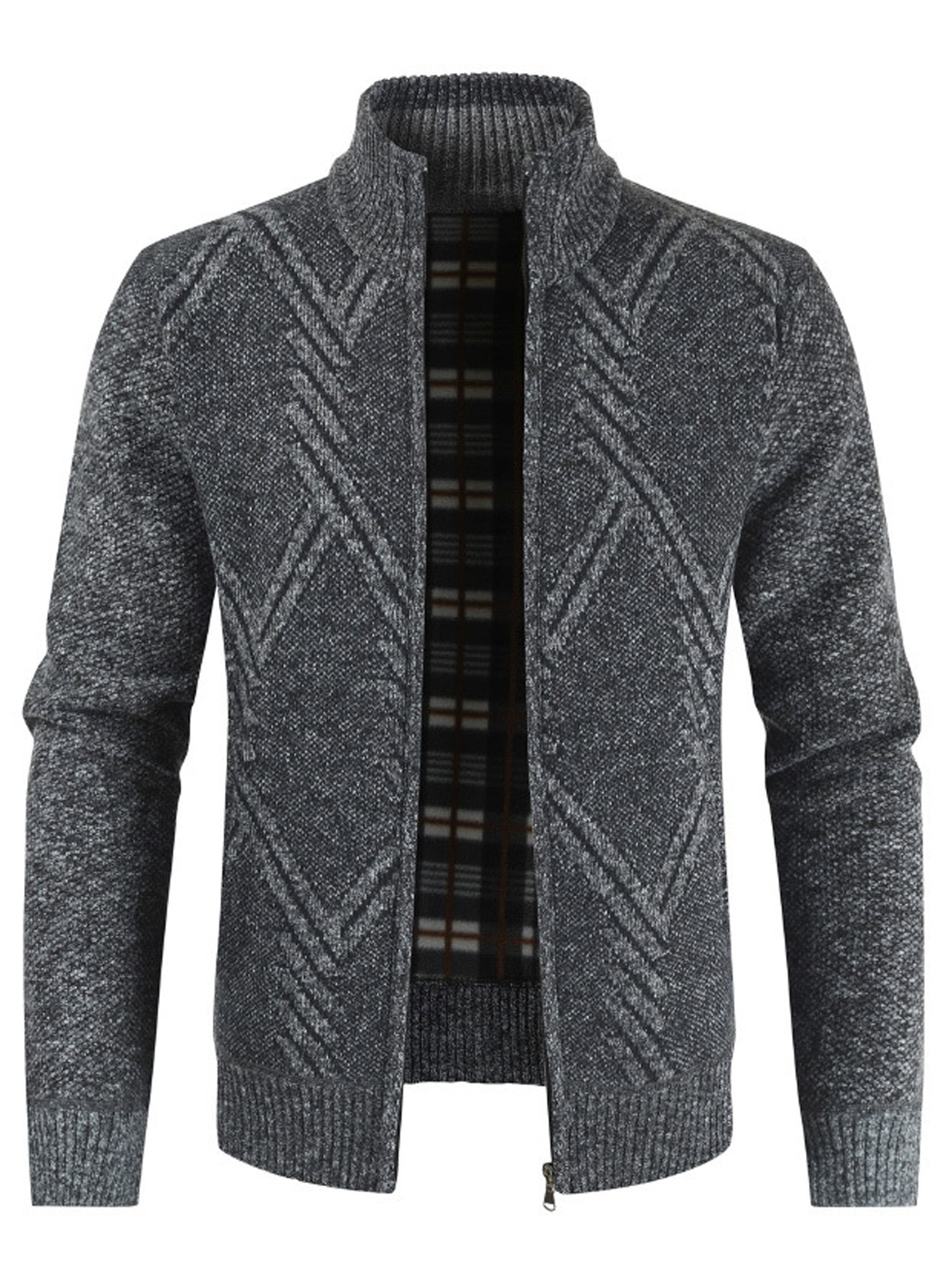 Men's Winter Cotton Knitted Zip Up Cardigan Jacket Long Sleeve Tops ...