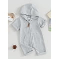 thumbnail image 3 of Bagilaanoe Newborn Baby Girl Boys Hooded Jumpsuit Short Sleeve Summer Bodysuit 3M 6M 12M Infant Zip Up One Piece Romper, 3 of 9