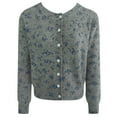 thumbnail image 4 of Wang6 Womens Chunky Cardigan Sweaters Fall White Open Front Button Knit Sweater Long Sleeve Knitted Tops Causal Crew Neck Floral Outwear Grey L, 4 of 5