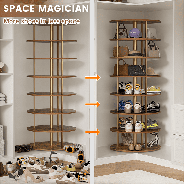 Flycity 7-Tier Rotating Shoe Rack, 360Â° Spinning Organizer, Gold