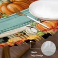 thumbnail image 3 of Thanksgiving Round Tablecloth, Fitted Table Cover with Elastic for 45"-54" Round Tables, Maple Leaf Pumpkin Black White Plaid Table Cloth Outdoor Indoor Dinning Party Waterproof Tablecloths, 3 of 7