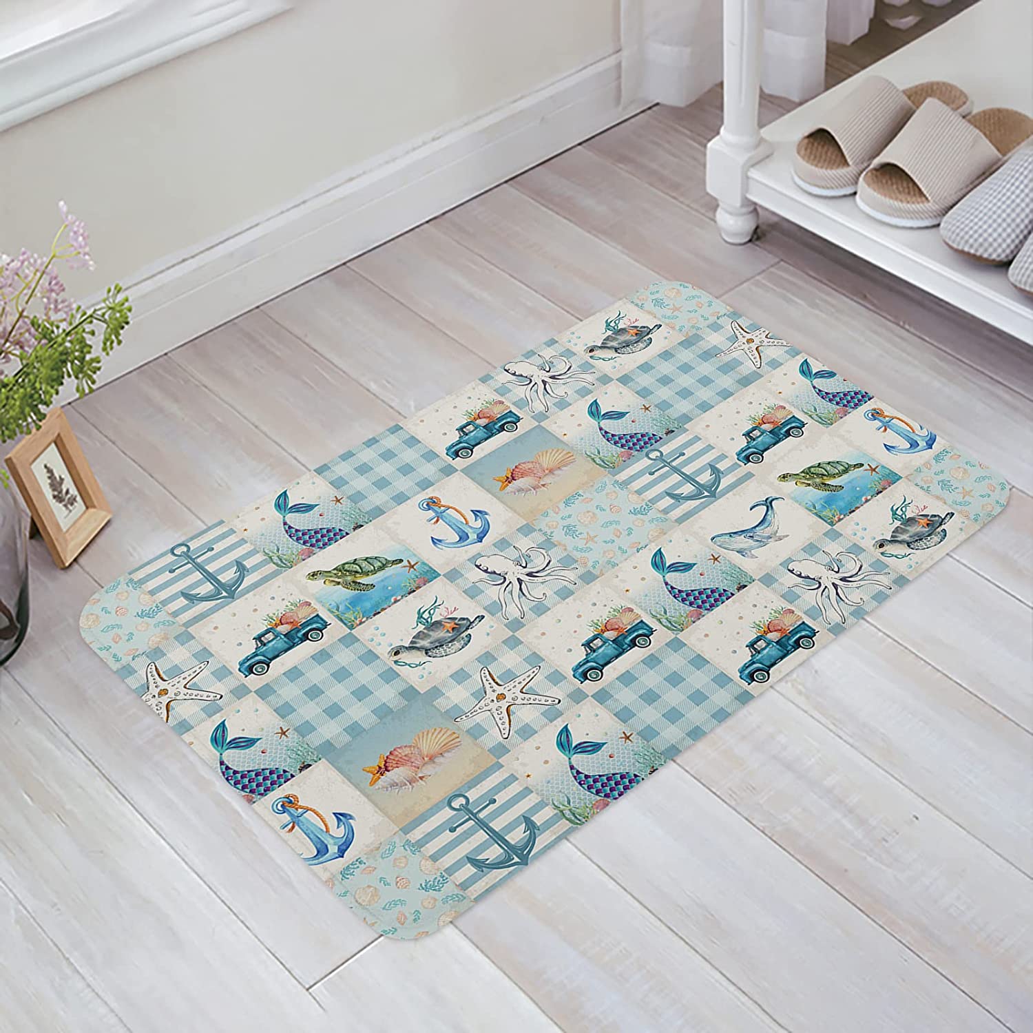 Outdoor Rug 20x32in Area Rug Ocean Coastal Beach Themed Sea Turtles Ocean Animal Nautical Anchor