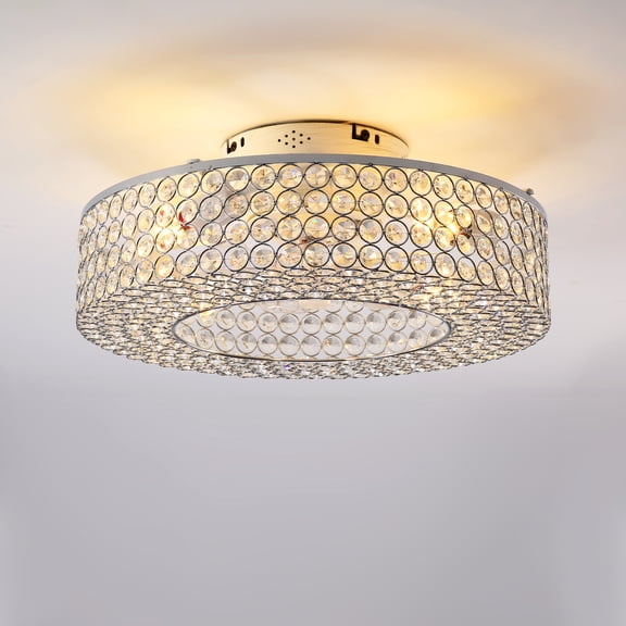 19.6'' Crystal Ceiling Fans with Remote, Flush Mount Ceiling Fan with Light, Chandelier Fan 6 Speed DC Motor Reversible Ceiling Fan For Living Room Bedroom.--NOT INCLUDED BULB