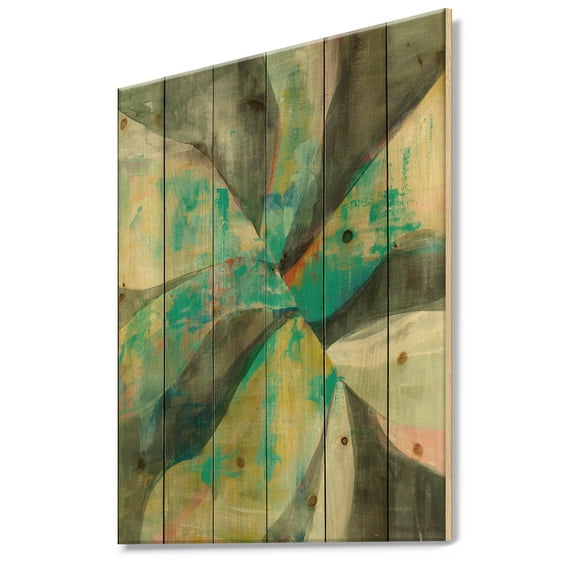 Designart 'In the Valley Abstract II' Traditional Print on Natural Pine Wood