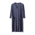 thumbnail image 2 of Blmnix Button Down Nightgown Nightgowns for Women Bamboo Nightgowns Nightshirts Sleep Dress Below-the-Knee 3/4 Sleeve V-Neck Gray Mumu Nightgown for Women, 2 of 9