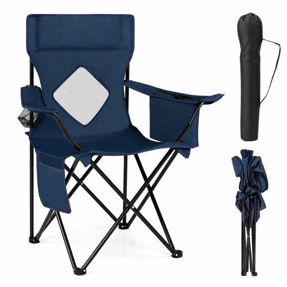 Biotree Folding Camping Chair with Mesh Fabric Backrest Solid Metal Frame and Carrying Bag, for Patio Garden Backyard Camping, Supports 330 lbs, Blue