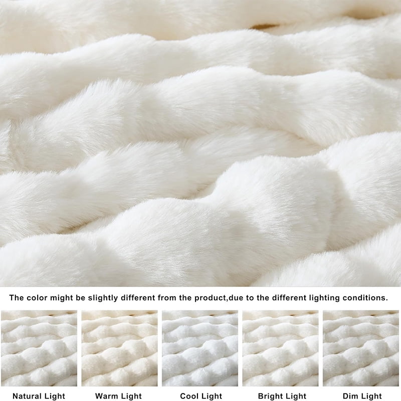 ROSEKIND 6lbs Faux Rabbit Fur Bubble Fleece Throw Blanket for Sofa & Bed, ultra-soft Cozy Gift for Adults & Friends, 50"x60", Ivory Cream