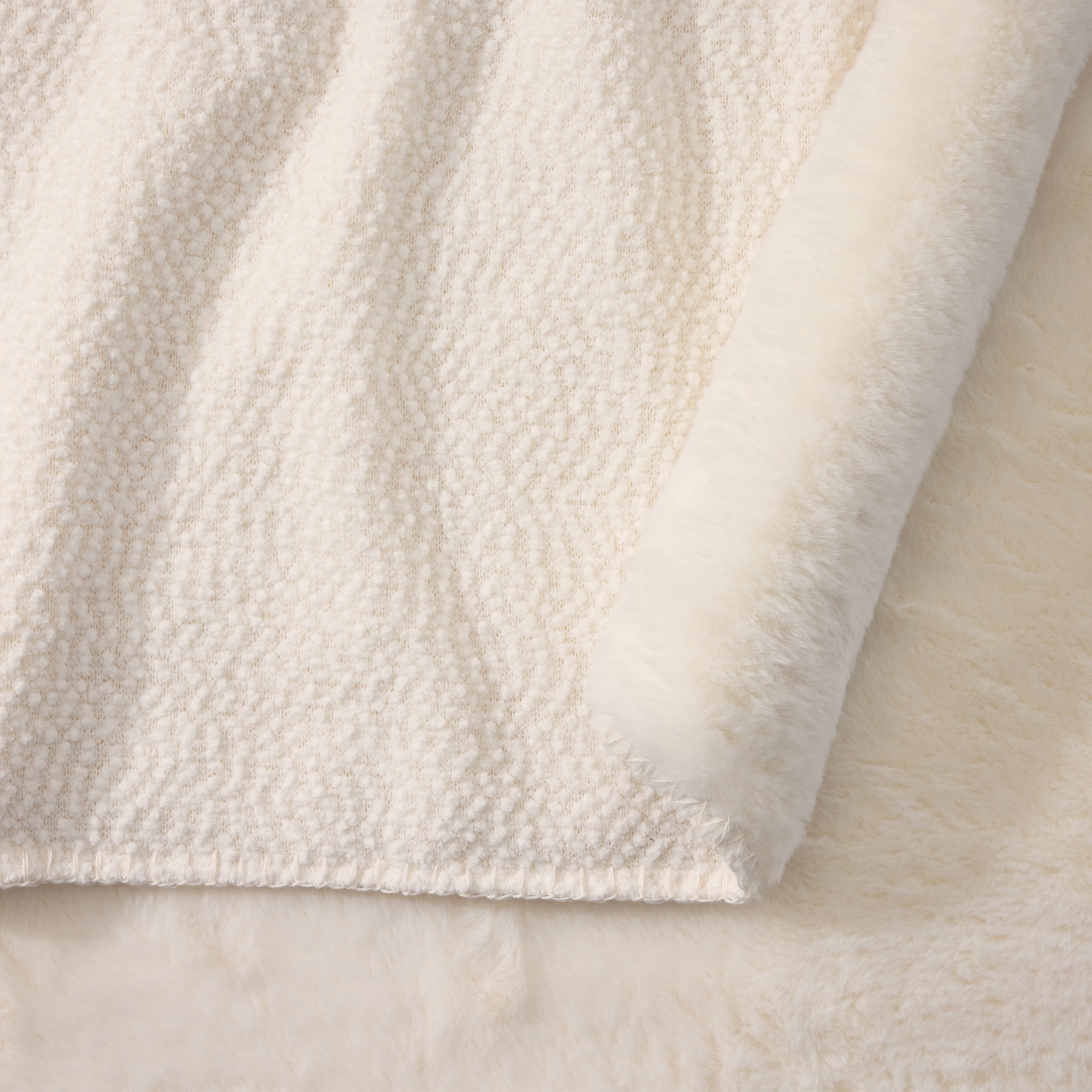 Better Homes & Gardens Vanilla Dream Boucle Reverse to Faux Fur Oversized Throw Blanket, 50 in x 72 in