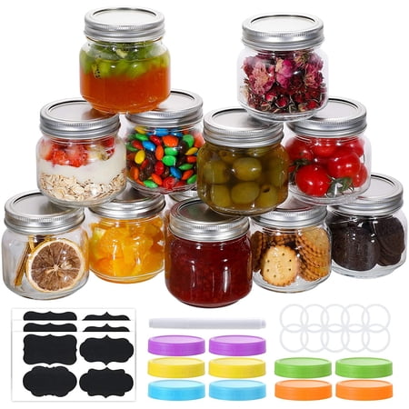 10 Pcs Mason Jars 8 Oz, Regular Mouth Glass Canning Jars With Silver ...