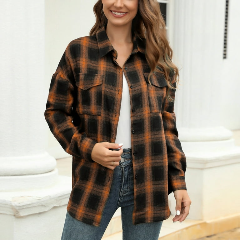 DDAPJ pyju Womens Flannel Shacket Casual Jacket Plaid Button DDAPJ pyju Womens Flannel Shacket Casual Jacket Plaid Button