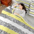 thumbnail image 5 of Homewish White Yellow Stripe Queen Bedding, Silver Glitter Sequin Print Bedding Comforter Set Queen, Gray Reversible, 7-Piece, 5 of 7