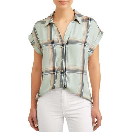 Plaid Empire Top - Women's Short Sleeve Plaid Top