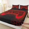 thumbnail image 3 of Homewish Cartoon Game Console Bed Sheets for Teens, Neon Gamepad King Sheets, Red Futuristic Honeycomb Sheet Set, Ultra Soft Bedroom Decor, 4-Piece, 3 of 7