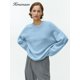 thumbnail image 4 of Suéter básico de manga farol con cuello redondo de Hirsionsan para mujer 2024, jerseys de punto de gran tamaño en rosa y azul, tops casuales gruesos y cálidos para mujer, 4 of 5