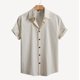 thumbnail image 1 of Playera Elvqul Hombre Playa Manga Corta Beige Liso Botones Solapa, 1 of 8