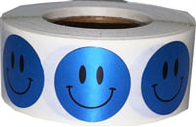 Metallic Blue Happy Face Stickers | 0.75" Inch Round | 500 Pack