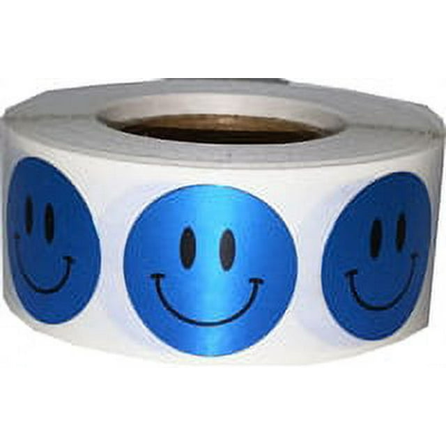 Metallic Blue Happy Face Stickers | 0.75" Inch Round | 500 Pack