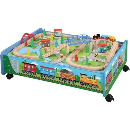 62-Piece Wooden Train Set with Train Table/Trundle, BRIO and Thomas and Friends