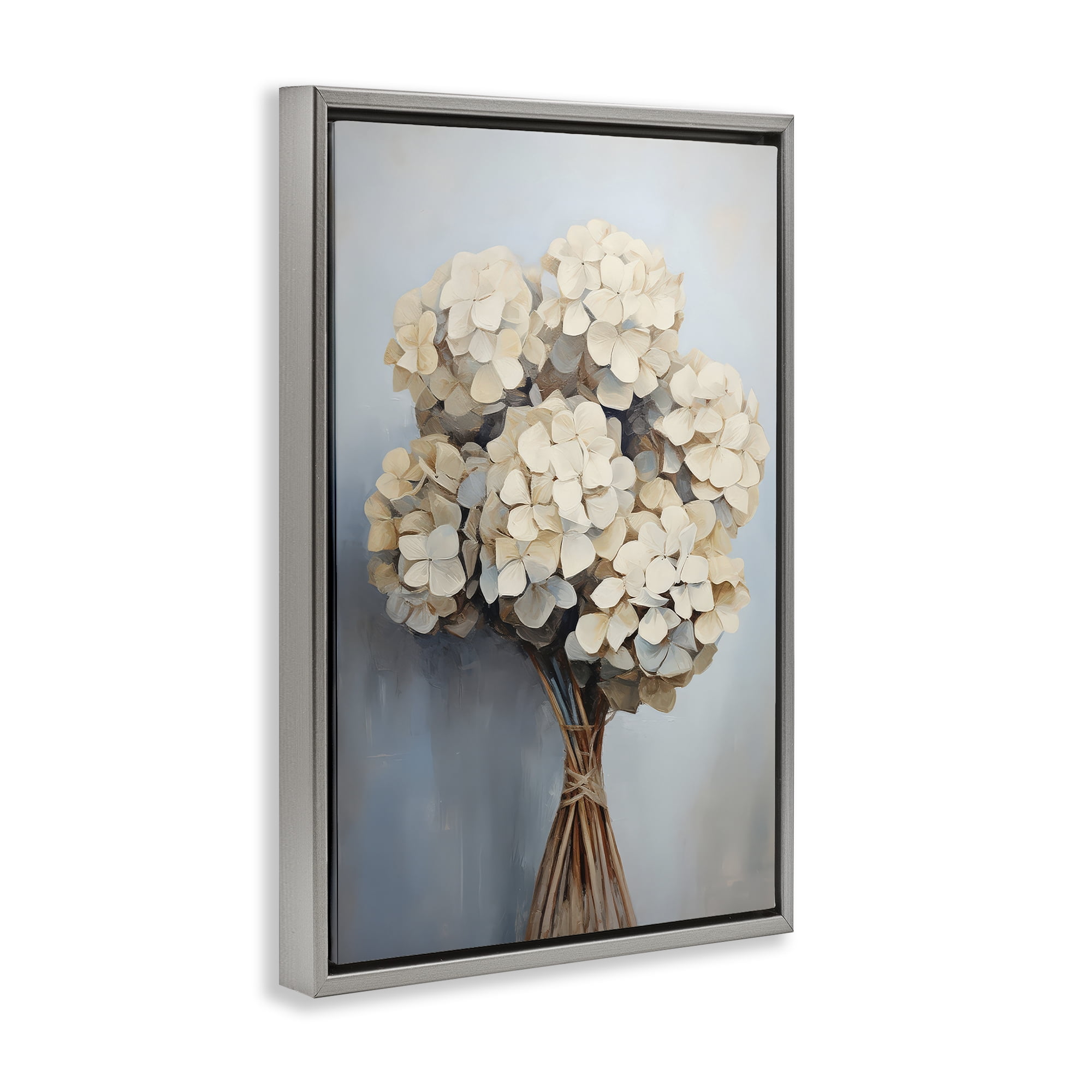Stupell Industries Bundle of Hydrangea Plants & Flowers Painting Gray Floater Framed Canvas Art Print Wall Art, 17 x 25