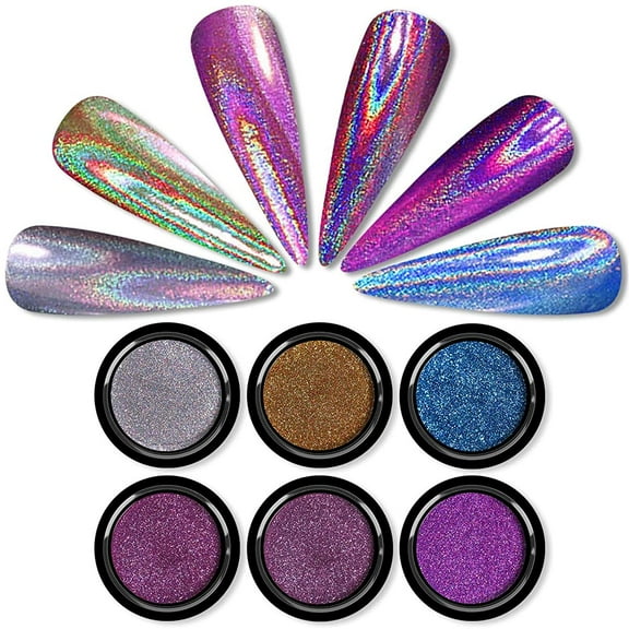 Chrome Nail Powder - Holographic Gold Nail Powder 6 Colors Mirror and Bubble Effect Nail Art Decoration Manicure Pigment Set