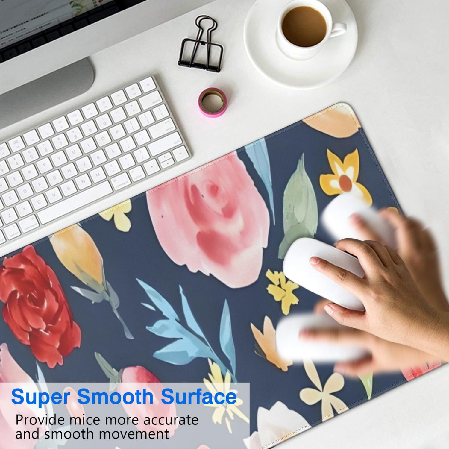 Long Mouse Pads for Desk,Pioneer Flower Floral Print Pattern Desk Mats on Top Of Desks, Desk Mouse Pad Extra Large with 3mm Non-Slip Base and Stitched Edge for Gaming,Office,Work,Home 31.5"x11.8"