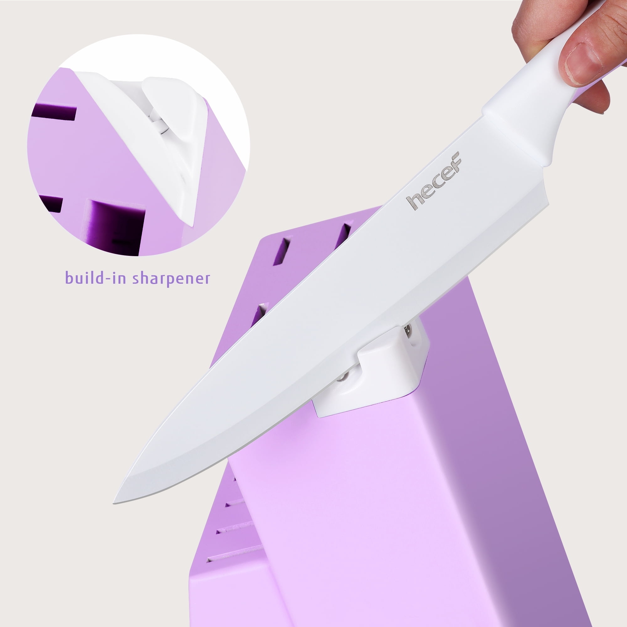Hecef 15-Piece Stainless Steel Kitchen Knife Set, Non-Stick Coating, Sharp Blades, Dishwasher Safe