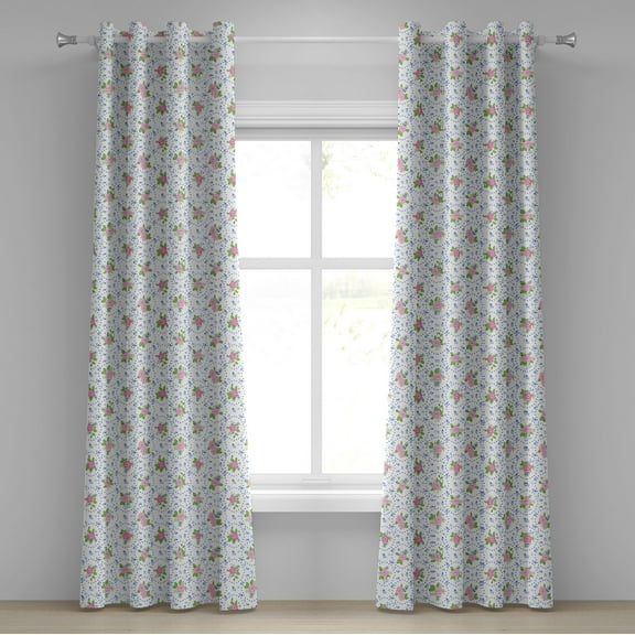 Ambesonne Flowers Grommet Curtain, Nature Romance Classic, 50" x 84", Pink and Blue