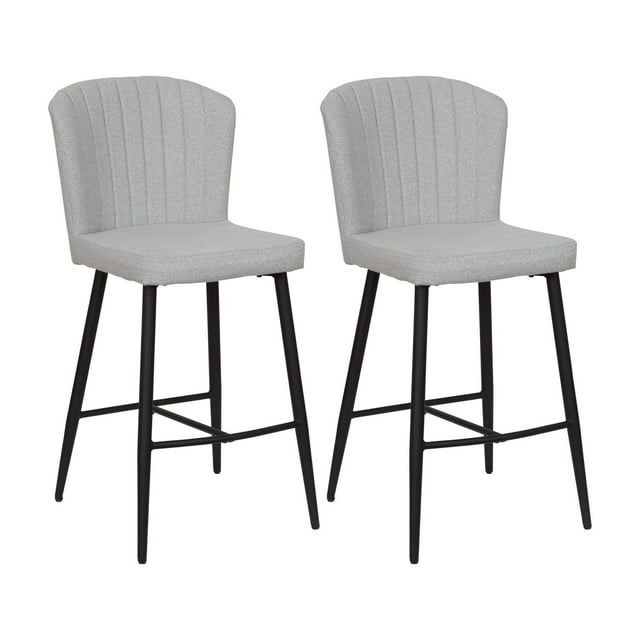 CorLiving Jasper Set of 2 Modern Upholstered Indoor Counter Height Bar Stools with Channel Tufted High Backs and Metal Legs