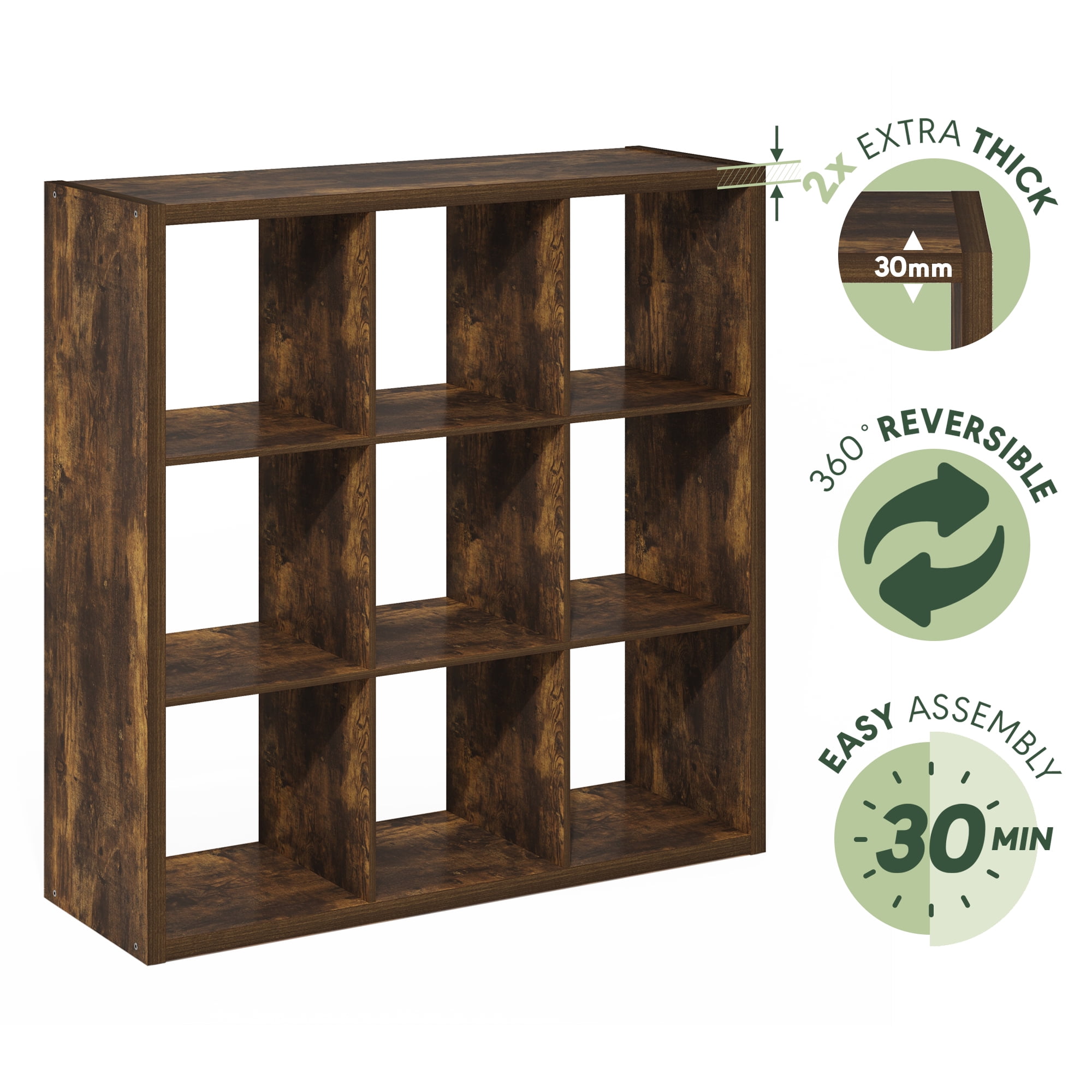 Furinno CUBICLE Open Back Decorative Cube Storage Organizer in 9-Cube Amber Pine