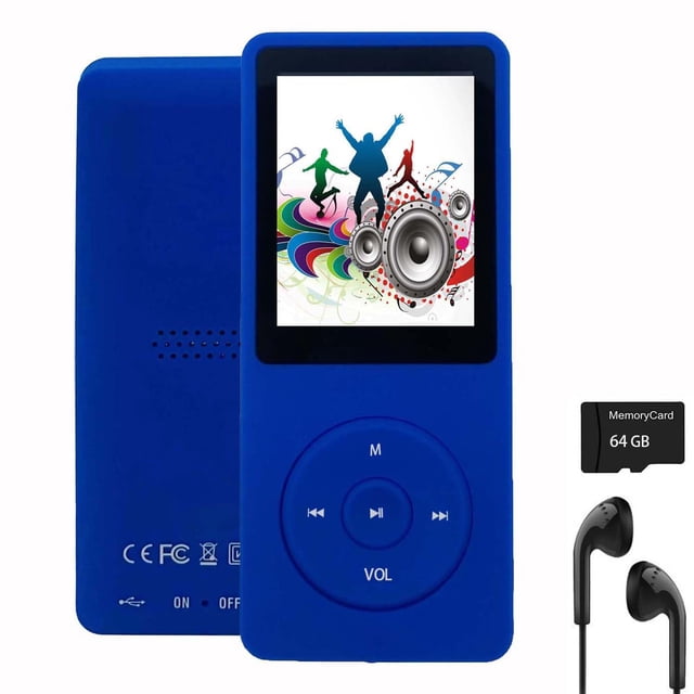Reproductor MP3 imkavery MP20 64GB con auriculares con altavoz azul