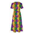 thumbnail image 4 of Jusqu'à 65 % de Rabais! Robes d'Été Mode pour Femmes 2024 Grande Taille Mardi Gras Imprimé Carnaval Manches Courtes Col Rond Robe Décontractée Fluide à Volants Maxi Robe de Plage avec Poches, 4 of 6
