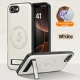 thumbnail image 2 of for iPhone 16e Case Magnetic Bracket, Built-in Invisible Kickstand [Compatible with Magsafe] Wireless Charging PU Leather Rugged Protection for iPhone 16e Phone Cases, White, 2 of 8