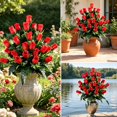 thumbnail image 2 of Artificial Cemetery Flowers for Grave, Red Plastic Rose Ground Insert for Memorial and Fall Gravesite Decor, 18.5 In, 2 of 7