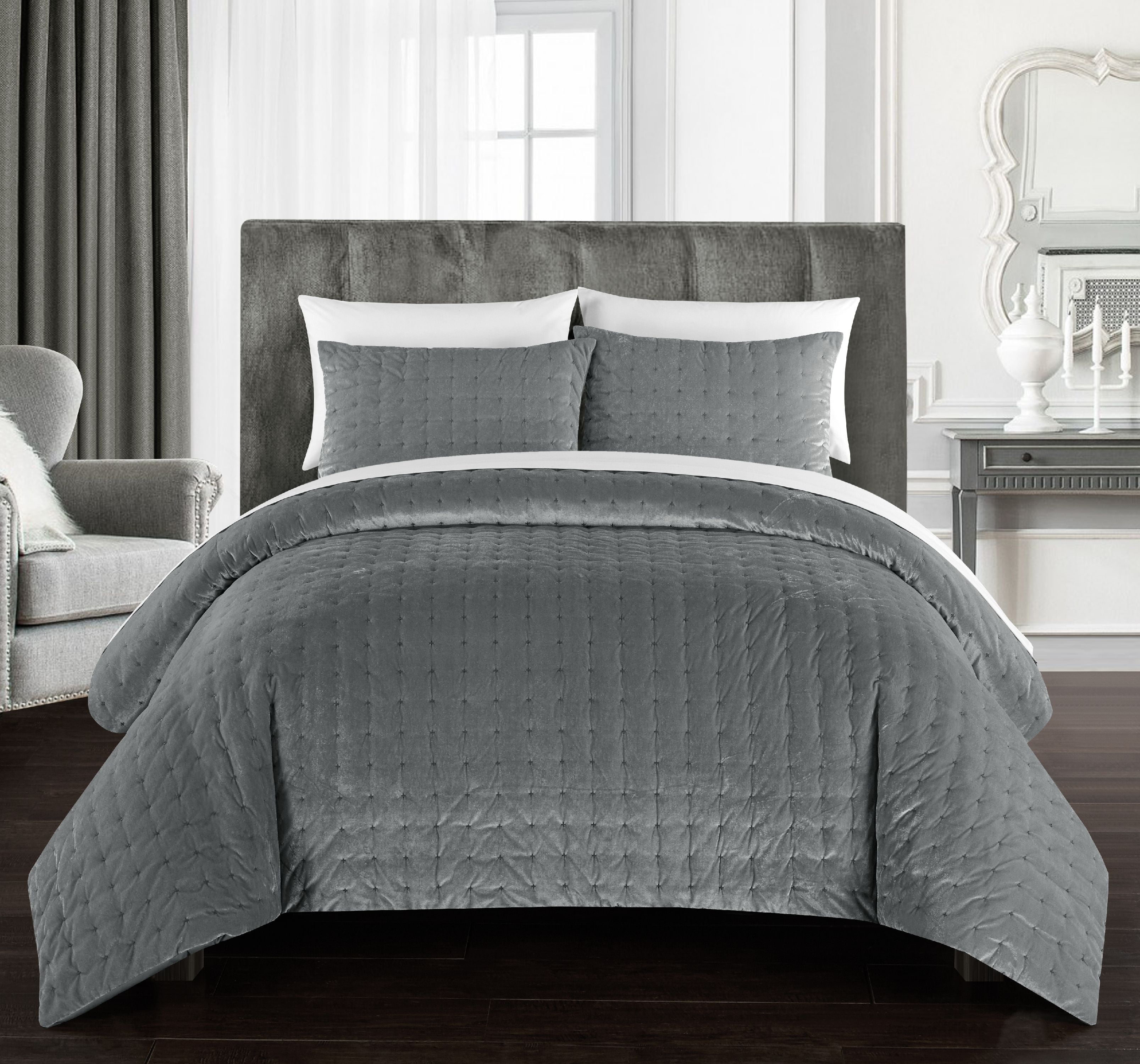 Chic Home Cynna 7Piece Abstract Comforter Set, Queen, Grey