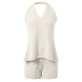 thumbnail image 4 of RMGVDSD Womens Summer 2 Piece Outfits Sweater Sets Knit Backless Halter Neck Top And Shorts Beach Vacation Clothes Comfort Sweatsuits for Women, 4 of 6